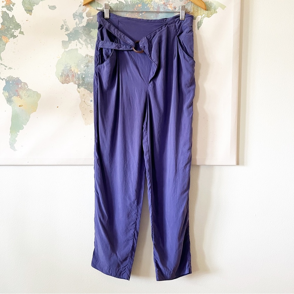 Anthropologie Pants Size Small Trousers High Rise Buckle Purple Blue Rayon